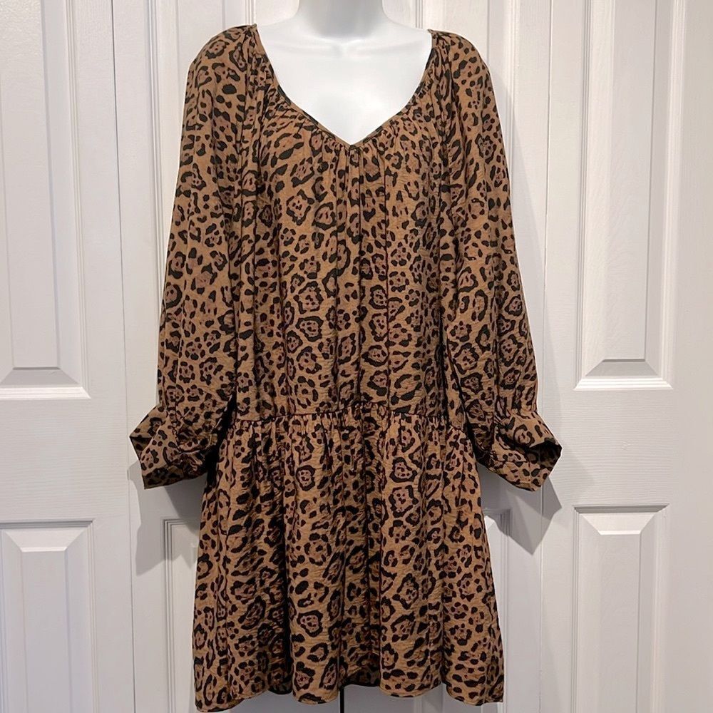H&M‎ Brown/Black Leopard Print Oversized Tunic Dress Size M
